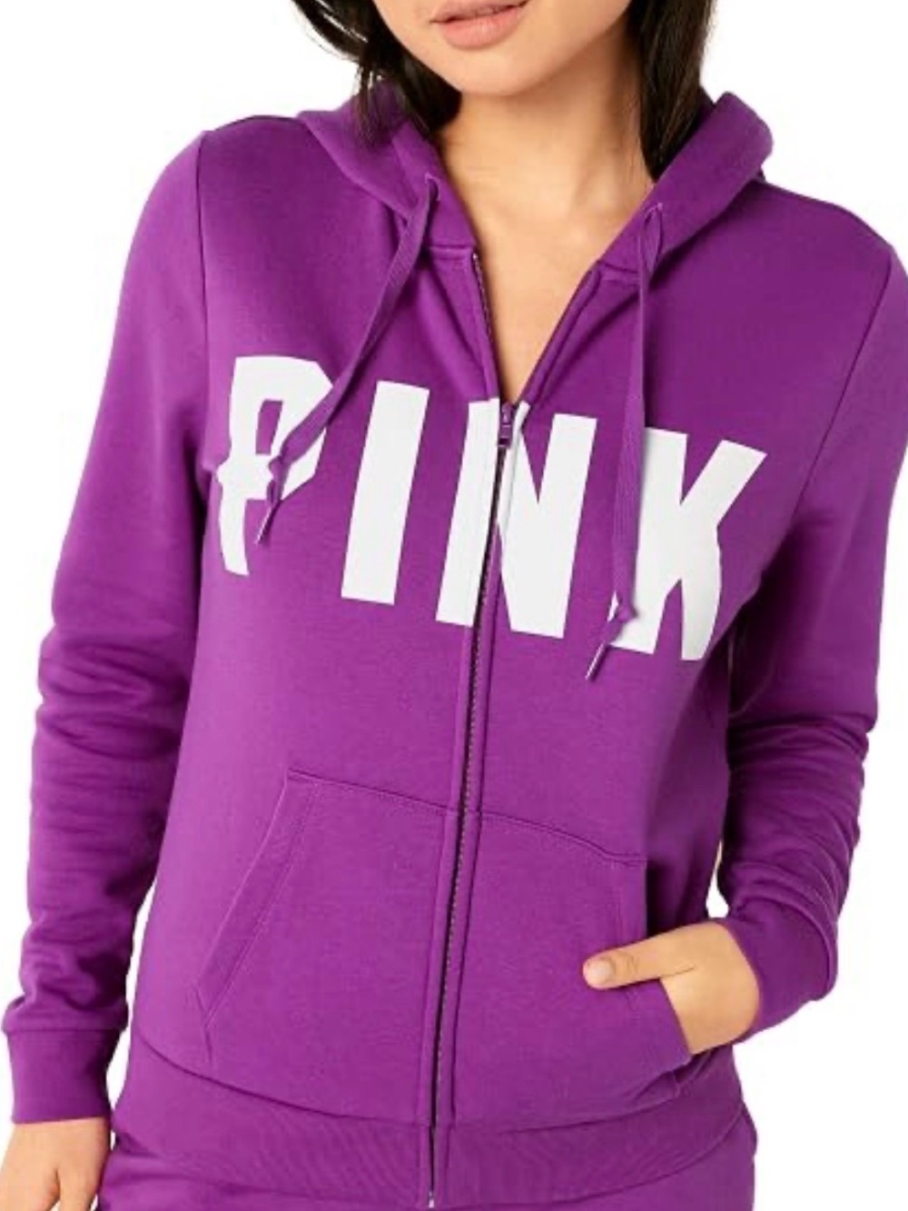 PINK Victoria's Secret Purple Full-Zip Hoodie with White Logo